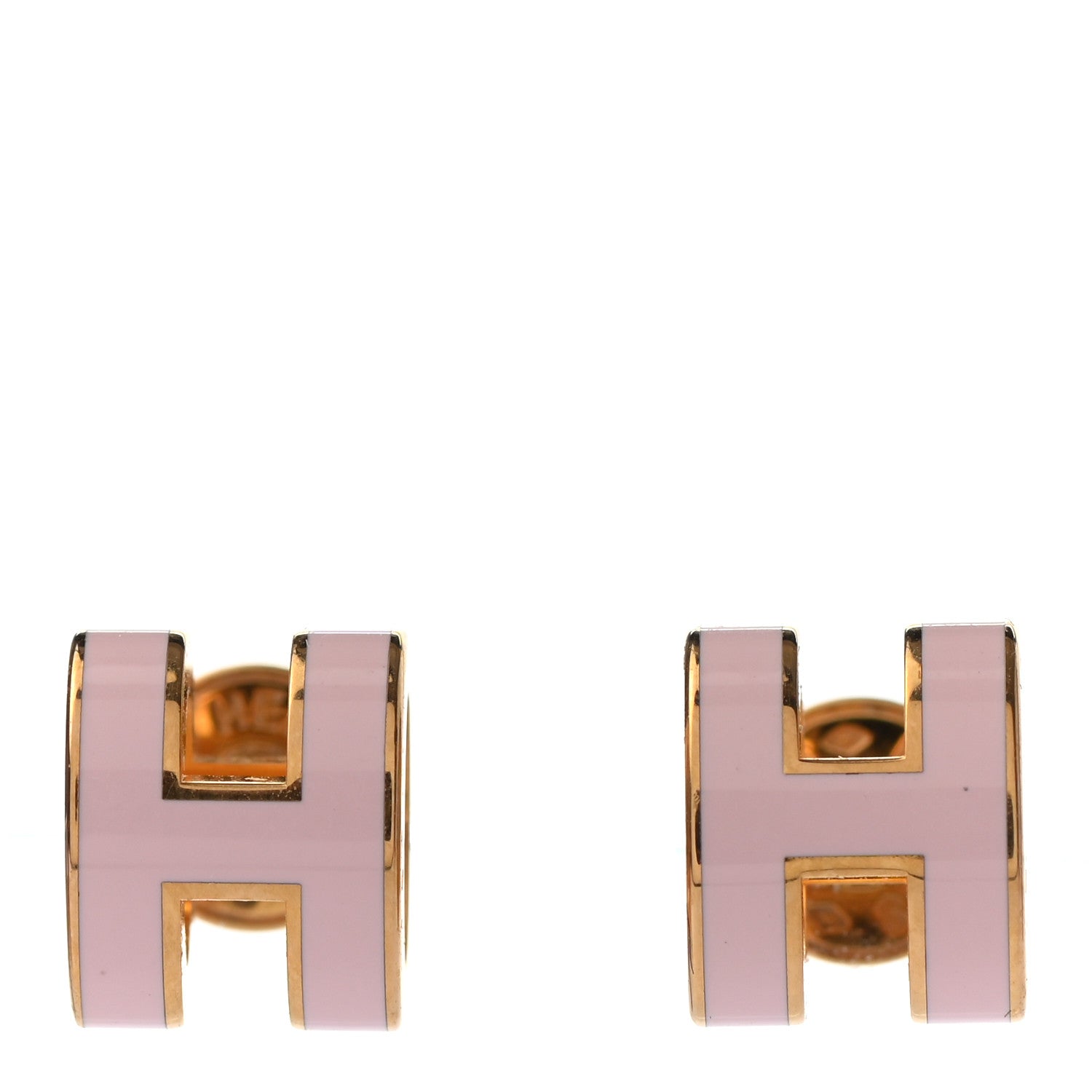 Hermes Gold Lacquered Mini Pop H Earrings Rose Dragee 1 of 4