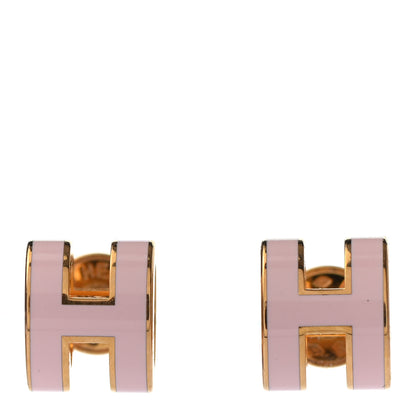 Hermes Gold Lacquered Mini Pop H Earrings Rose Dragee 1 of 4