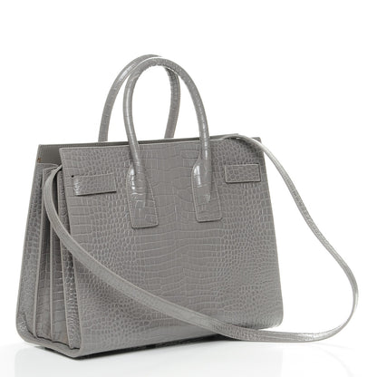 Saint Laurent Calfskin Crocodile Embossed Small Sac De Jour Fog 3 of 7