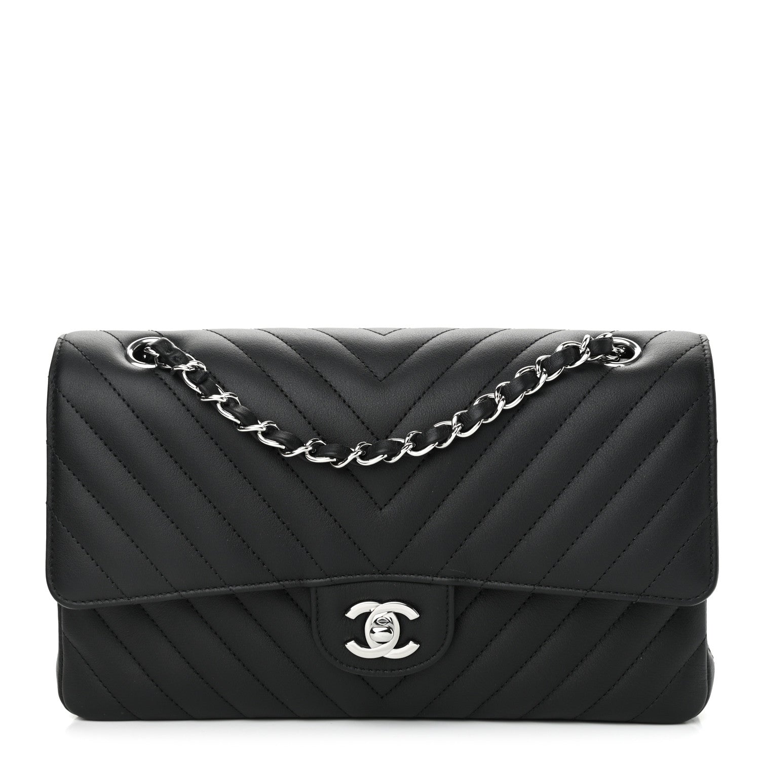 Chanel Calfskin Chevron Quilted Medium Double Flap Black 1 of 11