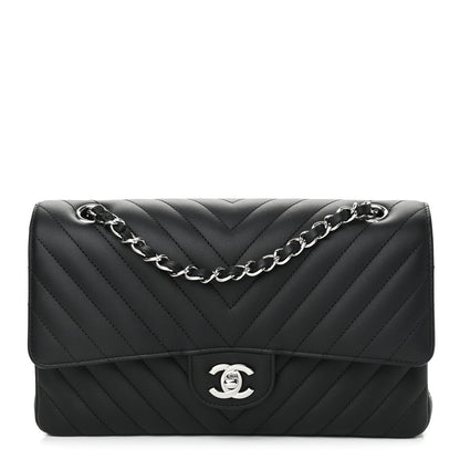 Chanel Calfskin Chevron Quilted Medium Double Flap Black 1 of 11