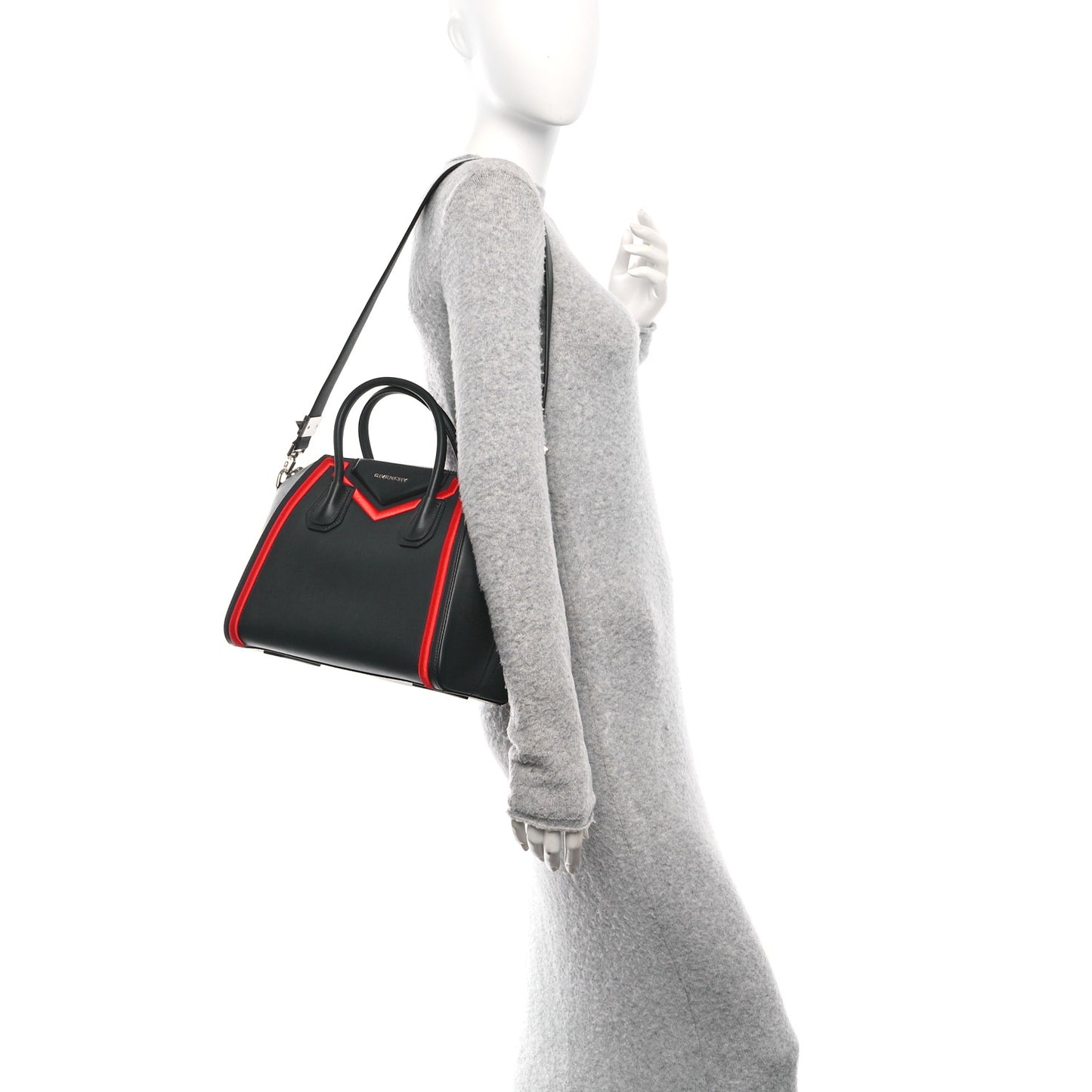 Calfskin Small Embroidered Frame Antigona Black Red