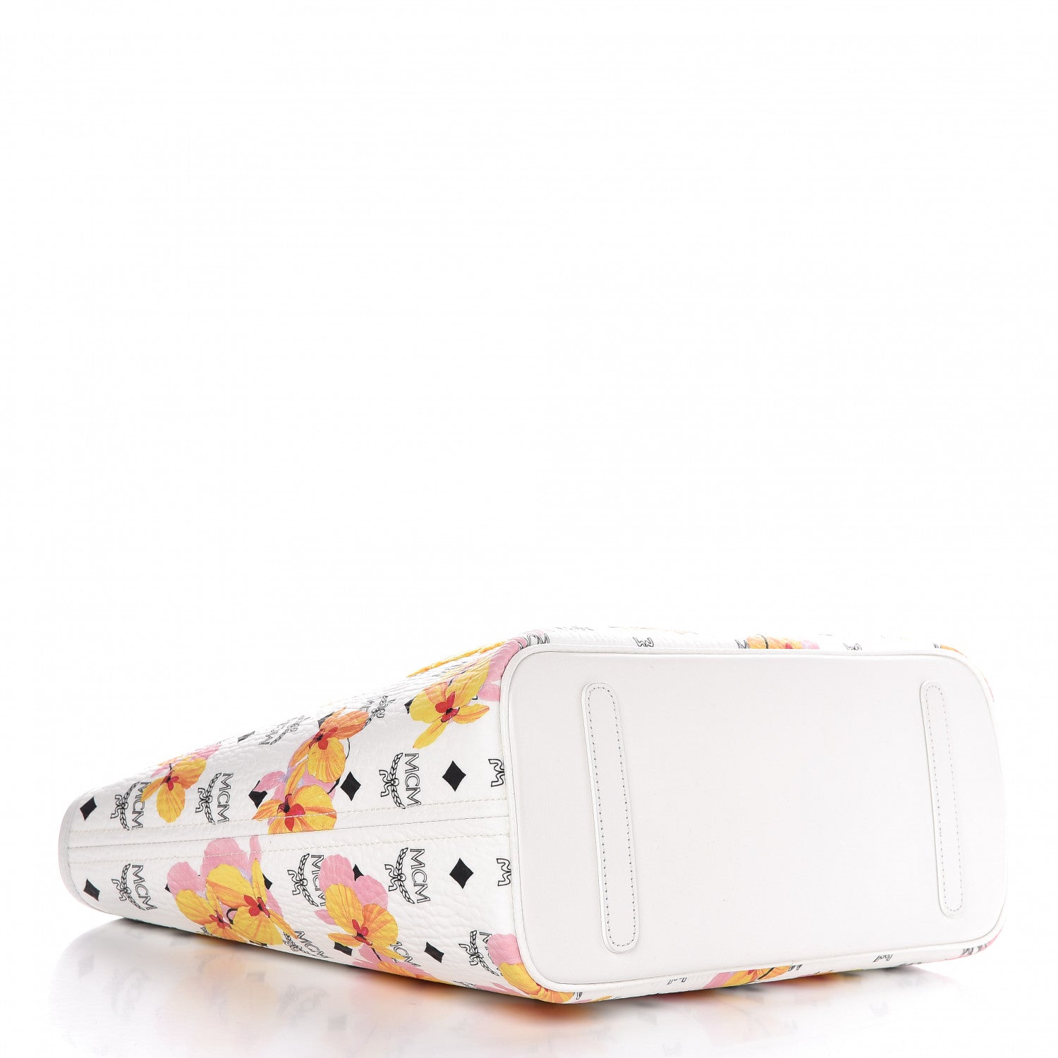 MCM Visetos Floral Print Medium Essential Zip Top Shopper Tote White 5 of 10