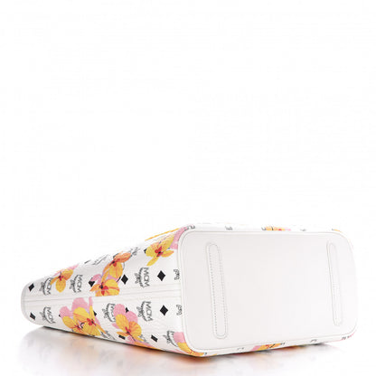 MCM Visetos Floral Print Medium Essential Zip Top Shopper Tote White 5 of 10