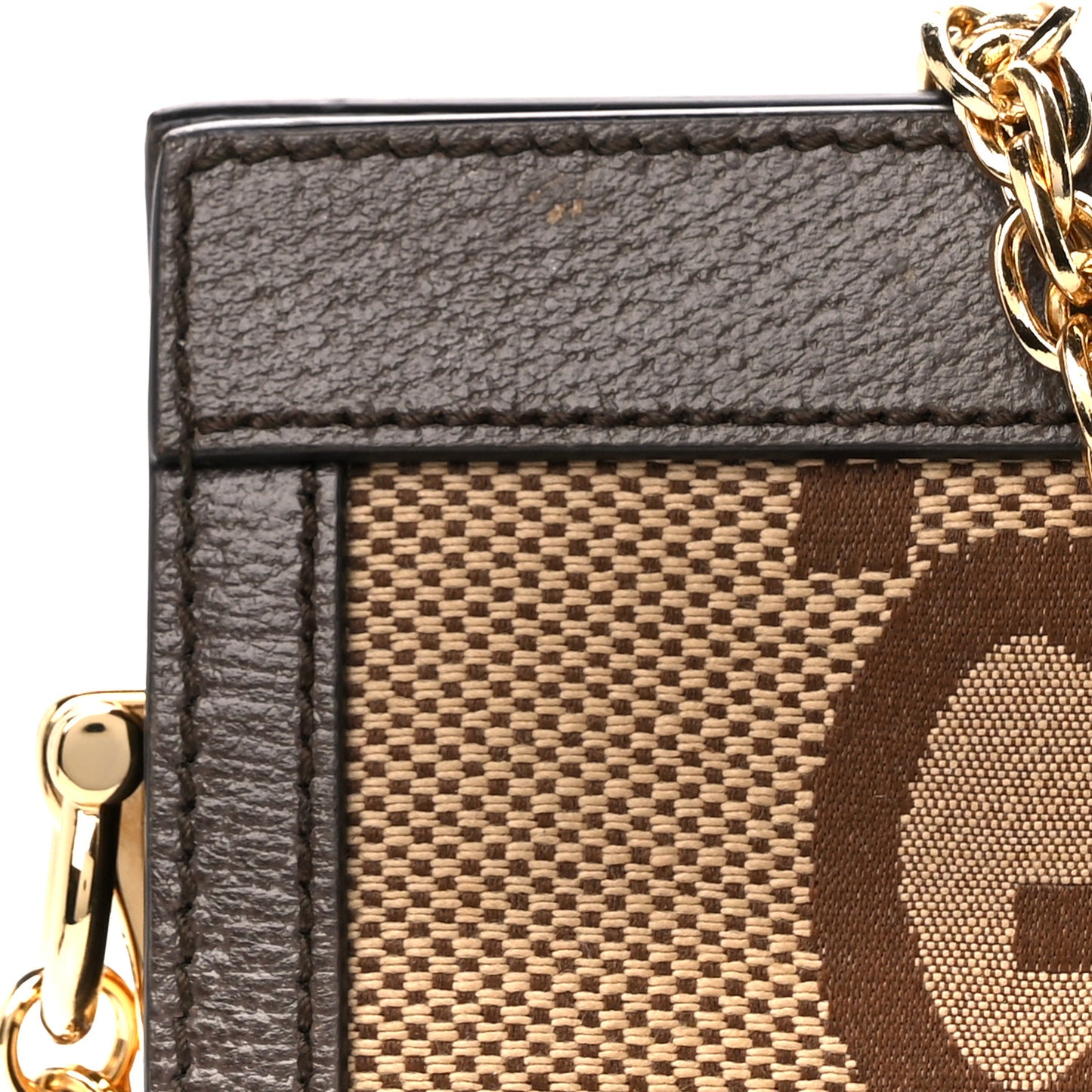 Monogram Jumbo GG Textured Dollar Calfskin Web Small Ophidia Chain Shoulder Bag Camel Ebony New Acero