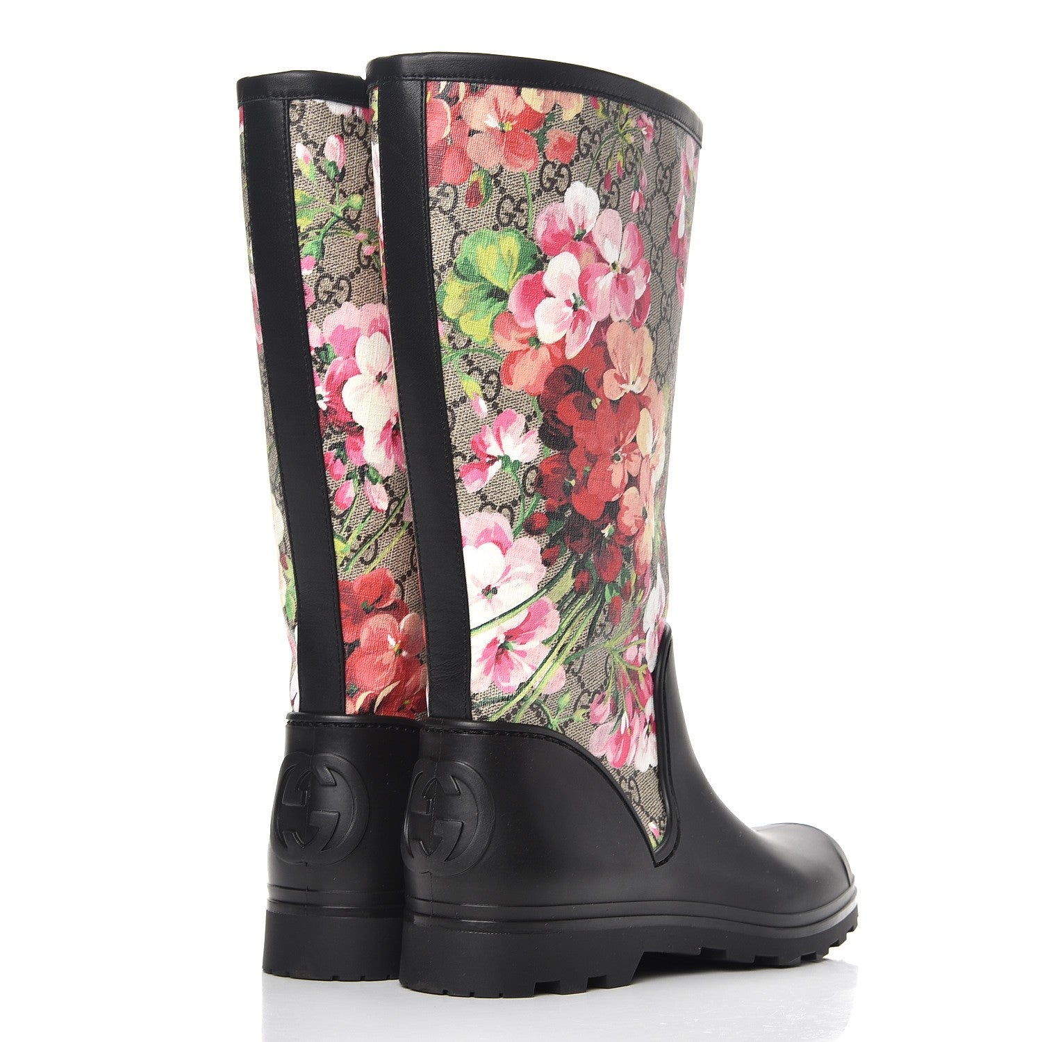 Gucci GG Supreme Monogram Blooms Flat Rubber Boots 40 Beige Multicolor 4 of 9