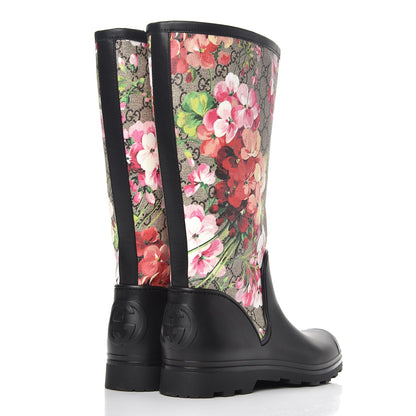 Gucci GG Supreme Monogram Blooms Flat Rubber Boots 40 Beige Multicolor 4 of 9