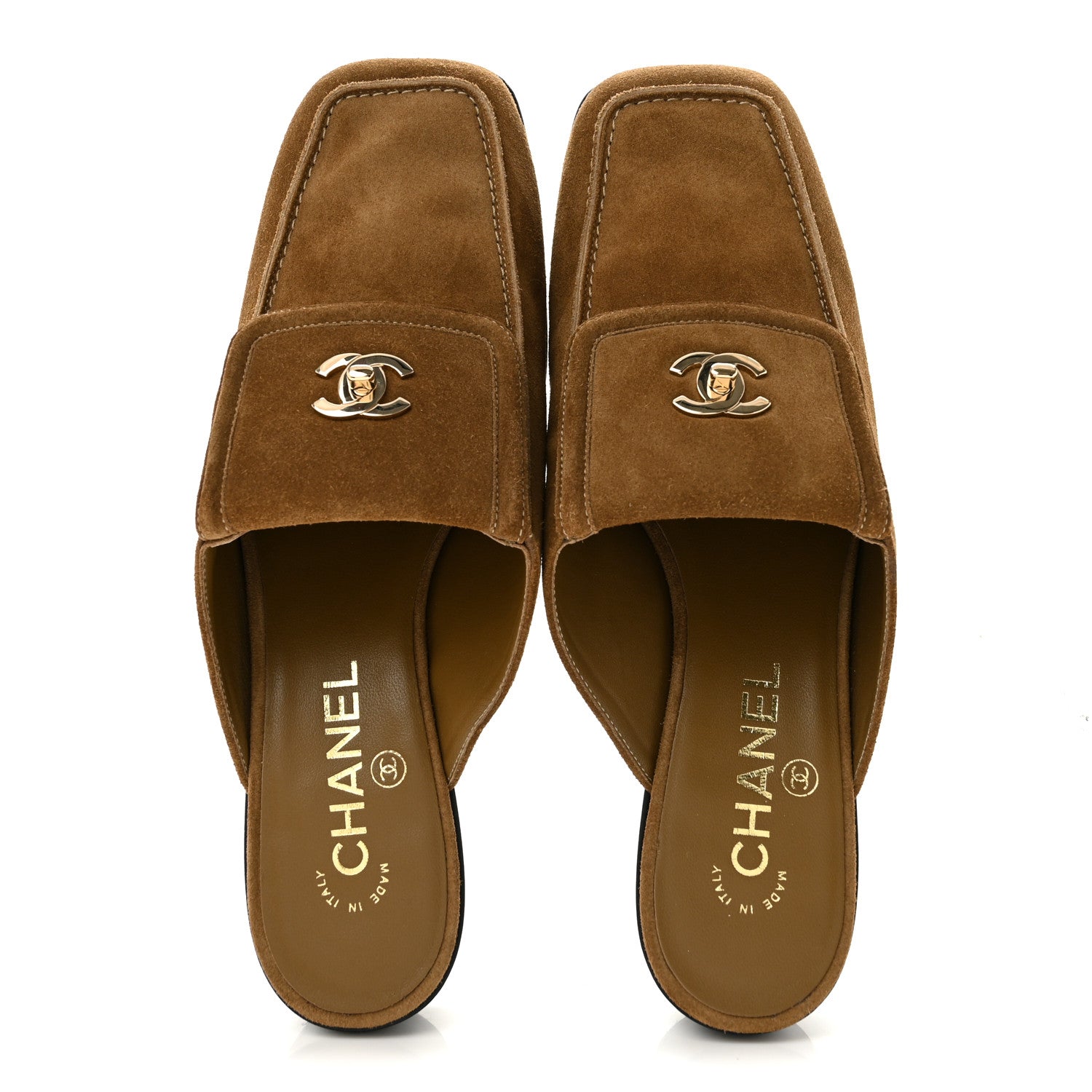 Chanel Suede Calfskin CC Turn Lock Mules 40 Dark Beige 2 of 9