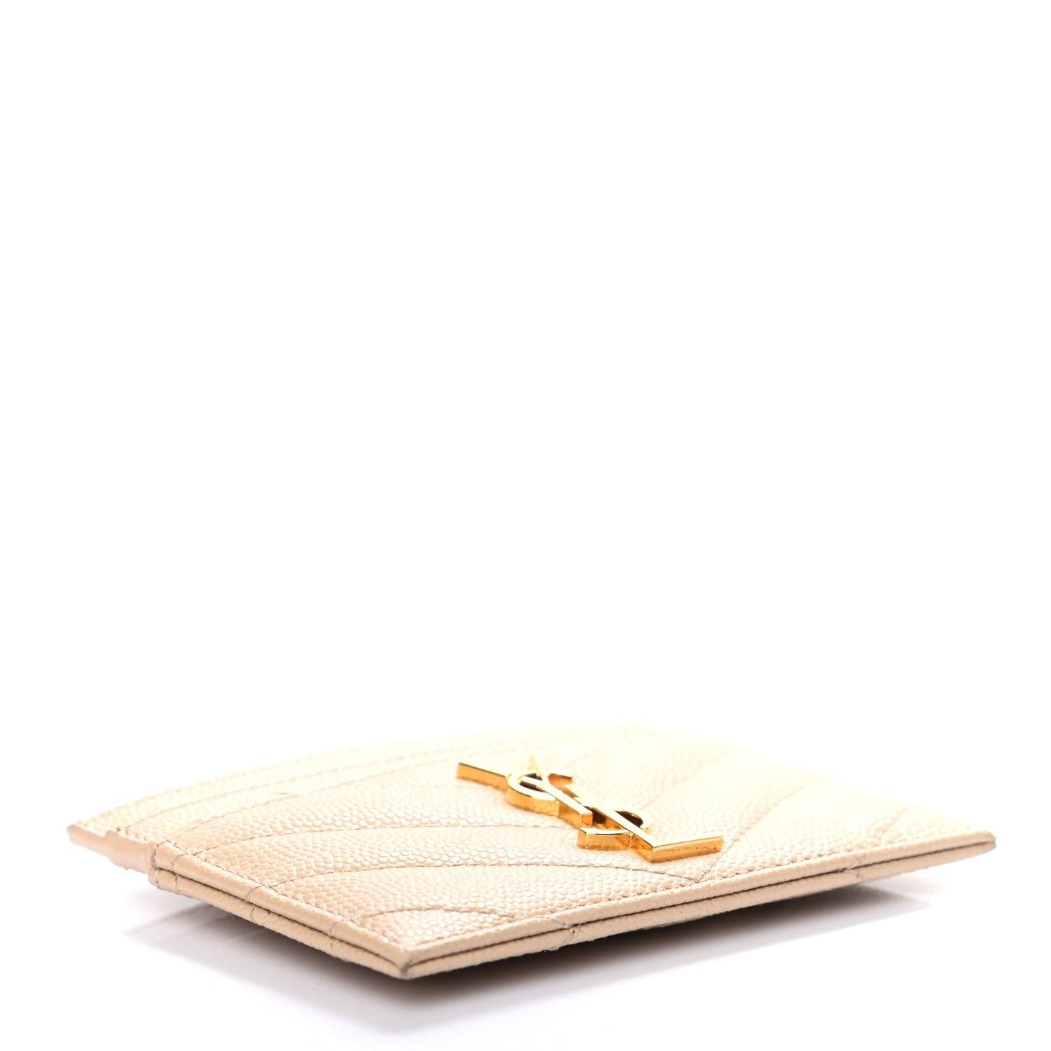 Saint Laurent Grain De Poudre Matelasse Chevron Monogram Credit Card Nude Powder 4 of 7