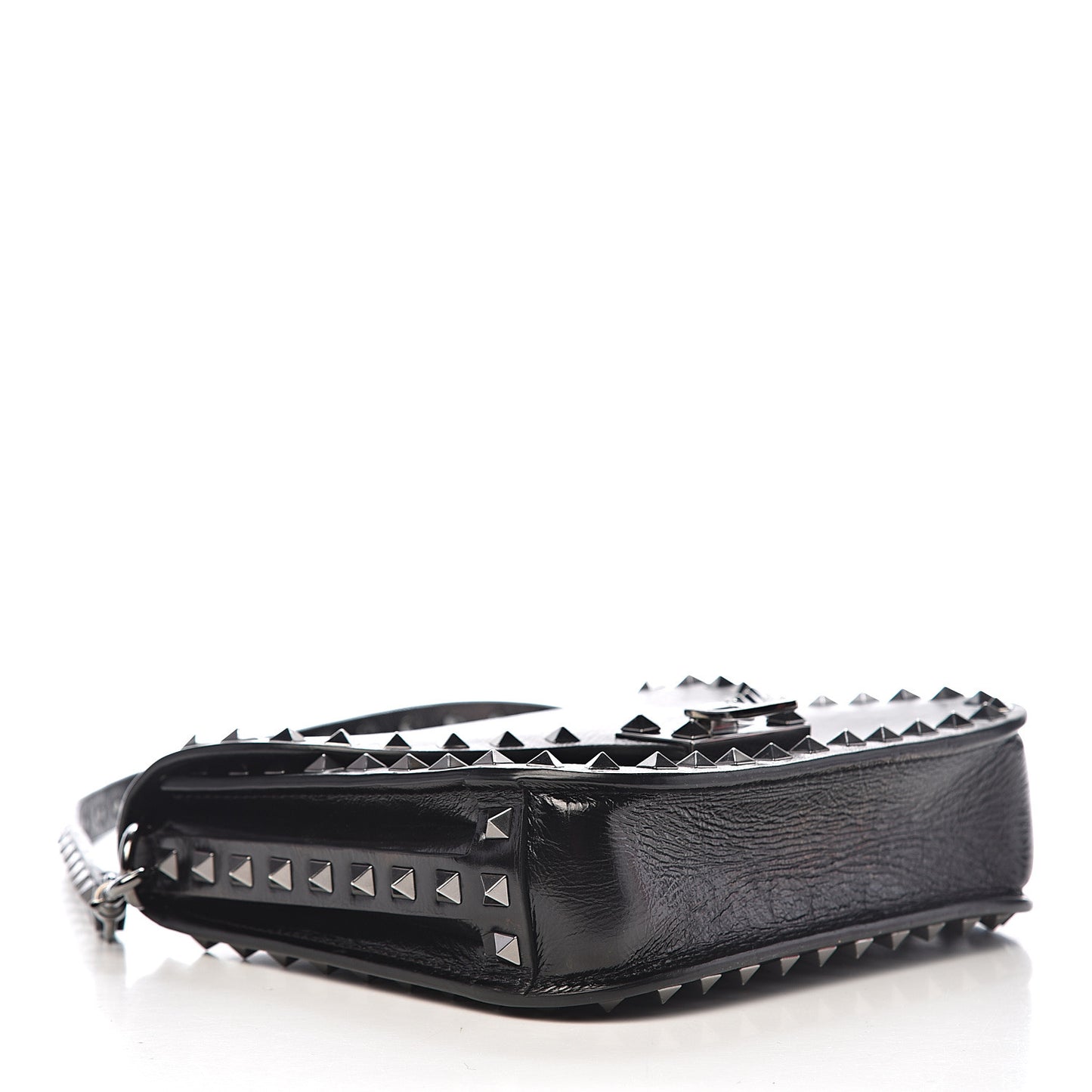 Craquele Calfskin Rockstud Shoulder Flap Messenger Bag Black