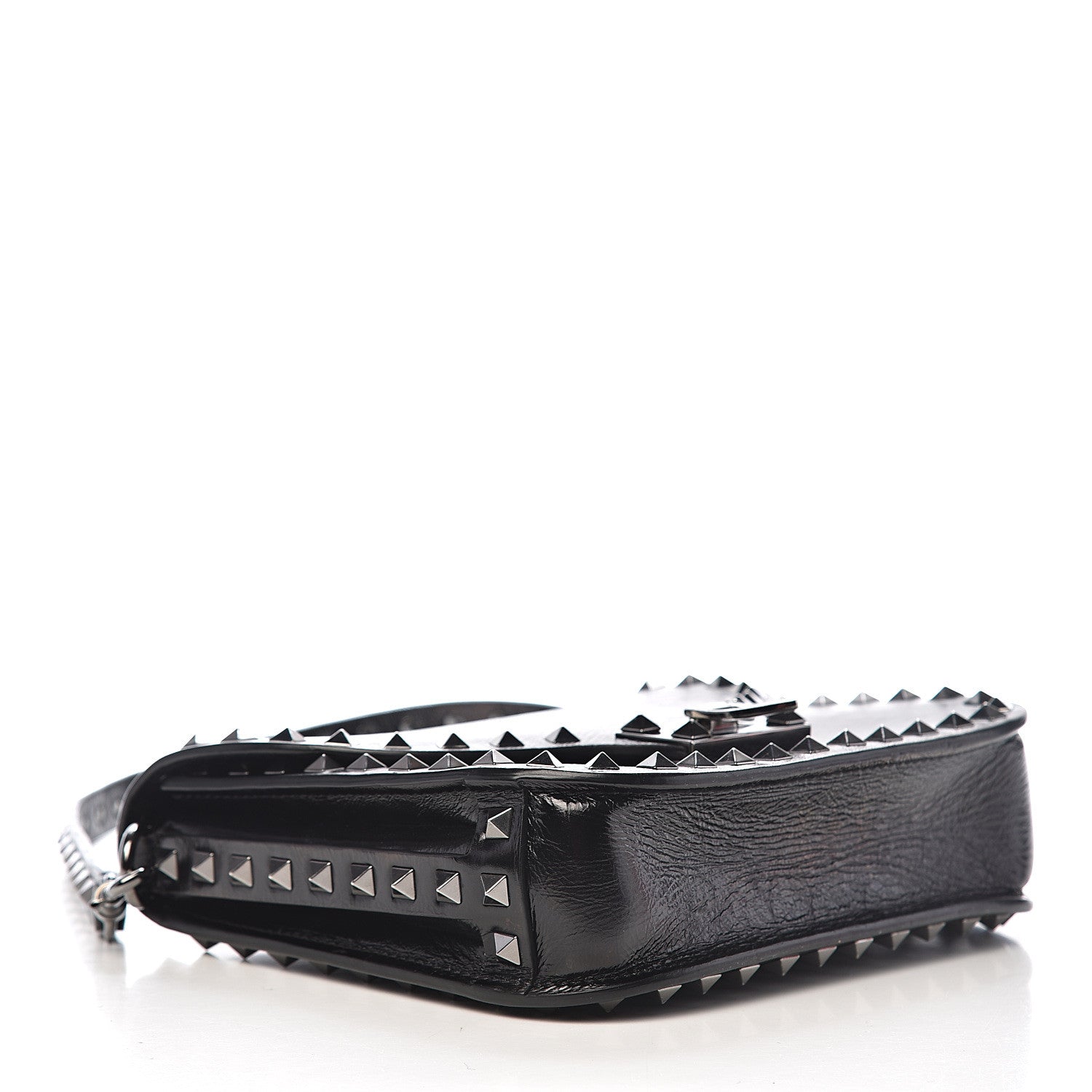 Valentino Garavani Craquele Calfskin Rockstud Shoulder Flap Messenger Bag Black 3 of 14