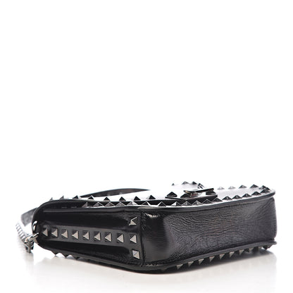 Valentino Garavani Craquele Calfskin Rockstud Shoulder Flap Messenger Bag Black 3 of 14