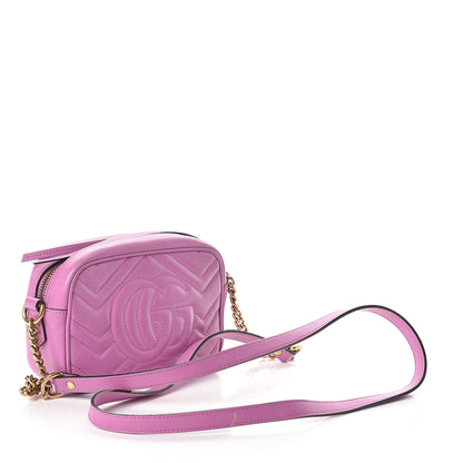 Gucci Calfskin Matelasse Mini GG Marmont Chain Shoulder Bag Candy Mousse 2 of 8