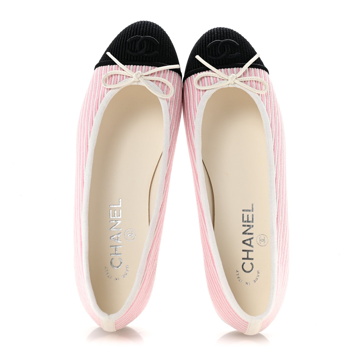 Fabric Grosgrain Cap Toe CC Flats 37.5 White Light Pink Black
