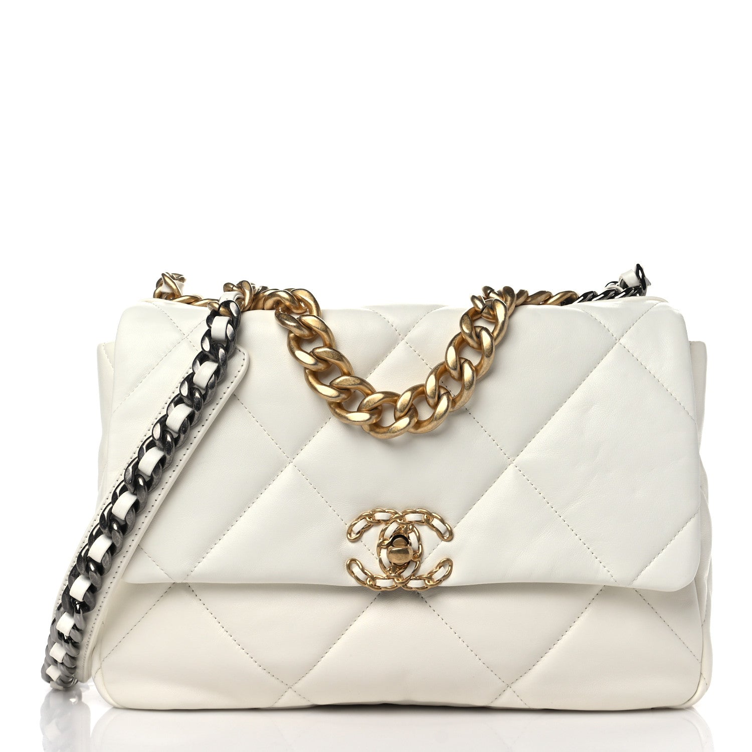 Chanel Lambskin Quilted Large Chanel 19 Flap White 1 of 10