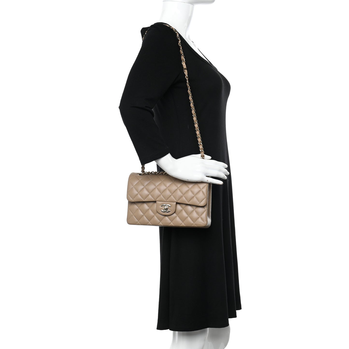 Caviar Quilted Small Double Flap Dark Beige