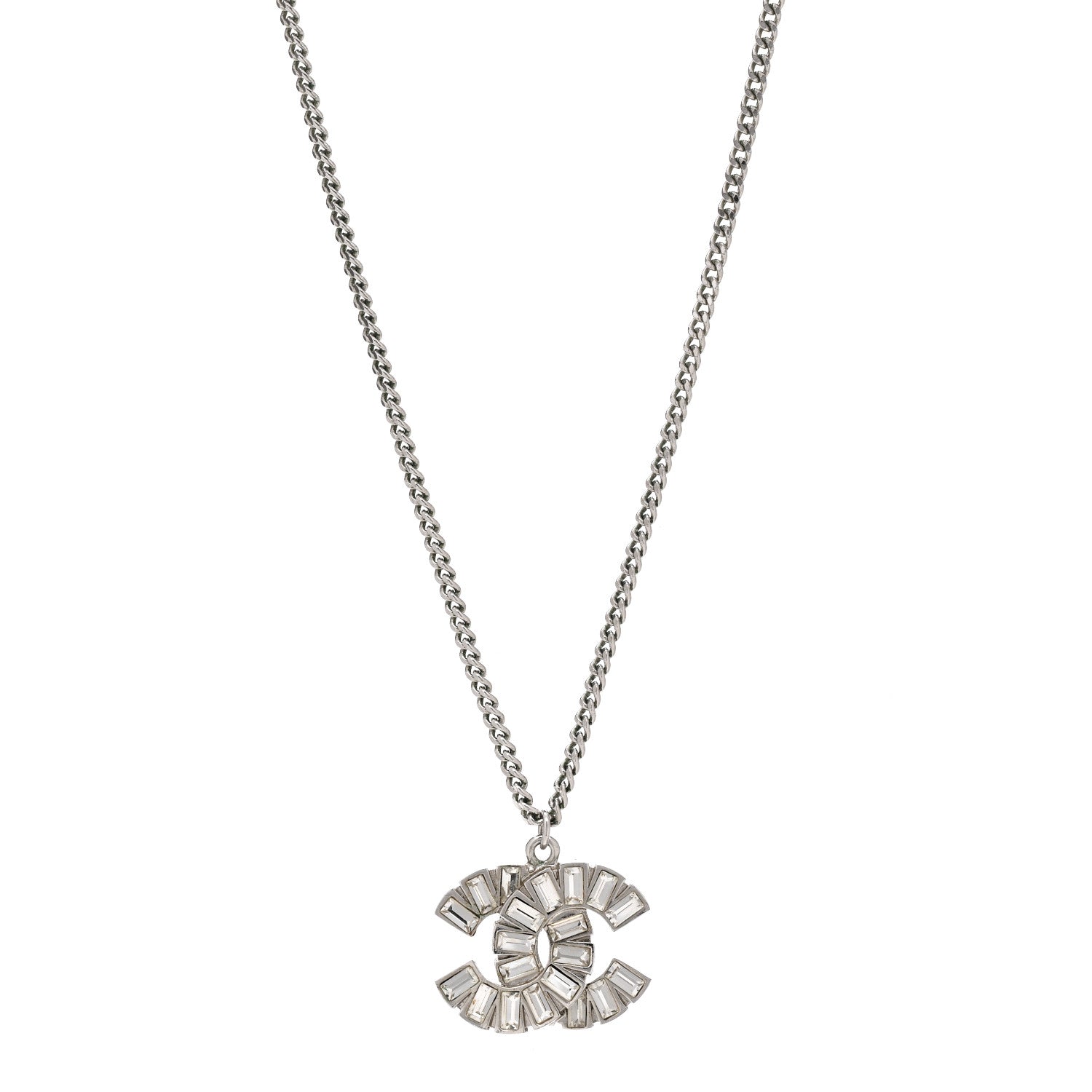 Chanel Baguette Crystal Large CC Necklace Silver 1 of 6
