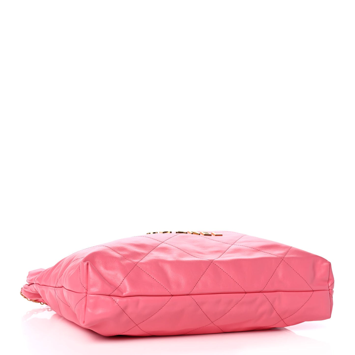 Shiny Calfskin Quilted Chanel 22 Drawstring Bag Coral Pink