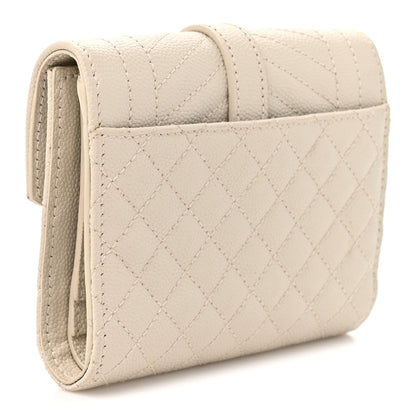 Saint Laurent Grain De Poudre Mixed Matelasse Triquilt Monogram Compact Tri Fold Wallet Blanc Vintage 3 of 9
