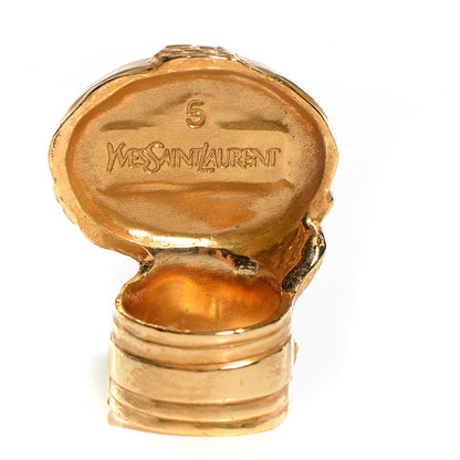 Saint Laurent Glass Cabochon Arty Ovale Ring 5 Gold Lapis 3 of 4