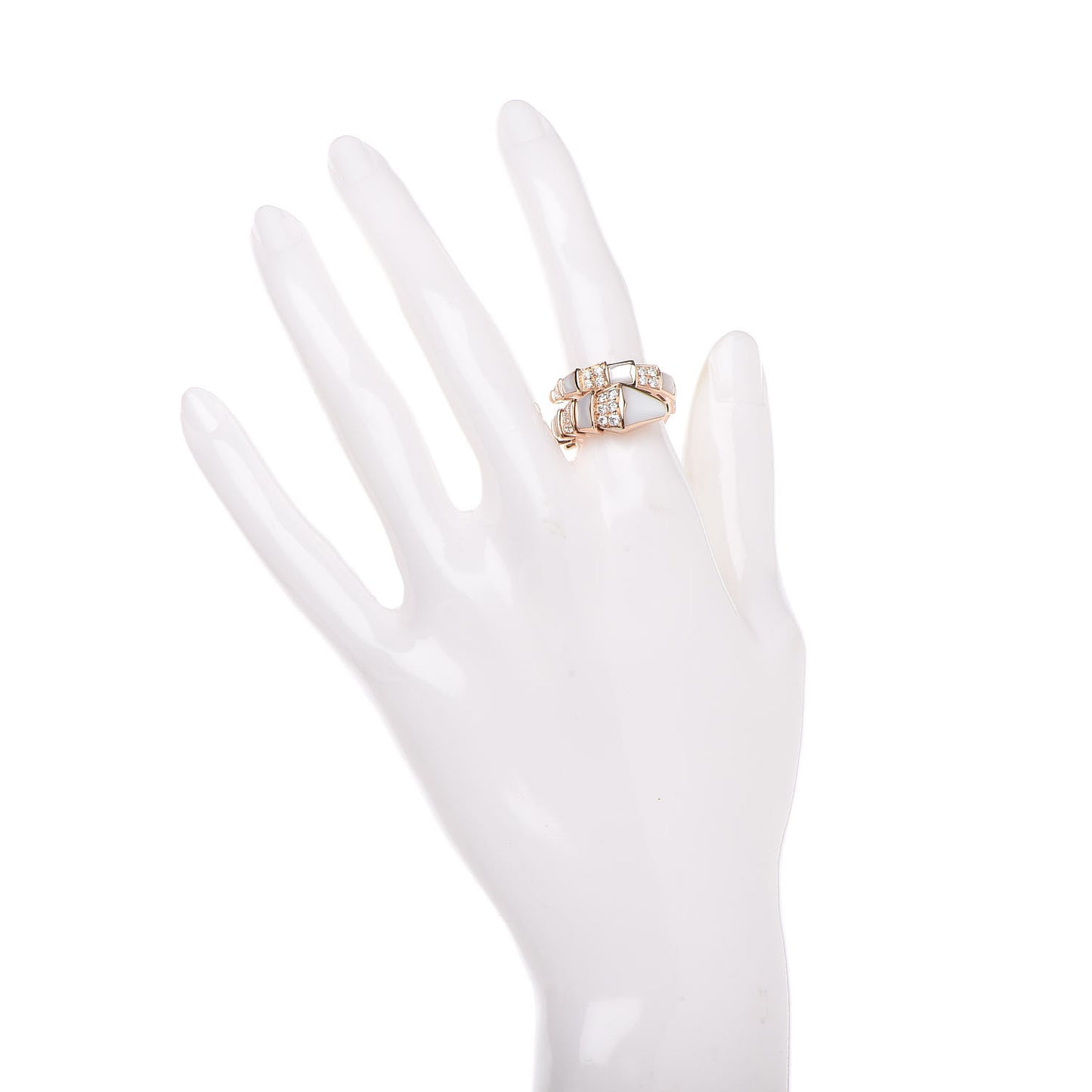 18K Rose Gold Diamond Mother of Pearl Serpenti Ring M 50 5.25