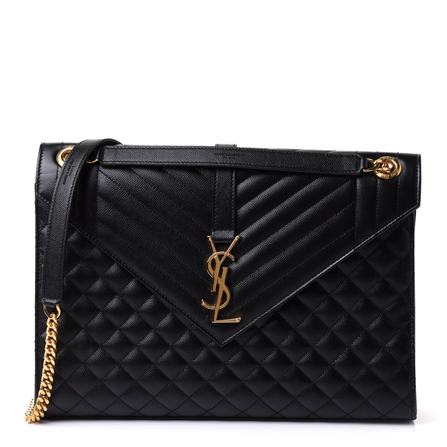 Saint Laurent Grain De Poudre Textured Mixed Matelasse Large Triquilt Monogram Satchel Black 1 of 10