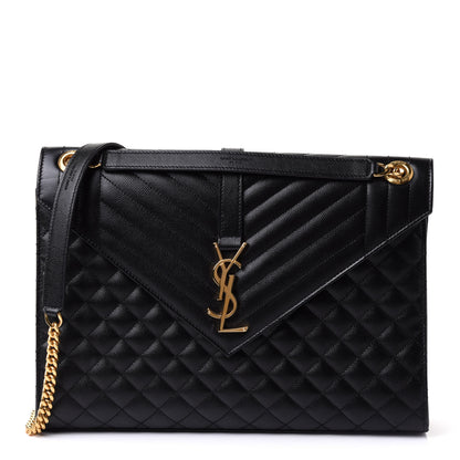 Saint Laurent Grain De Poudre Textured Mixed Matelasse Large Triquilt Monogram Satchel Black 1 of 10