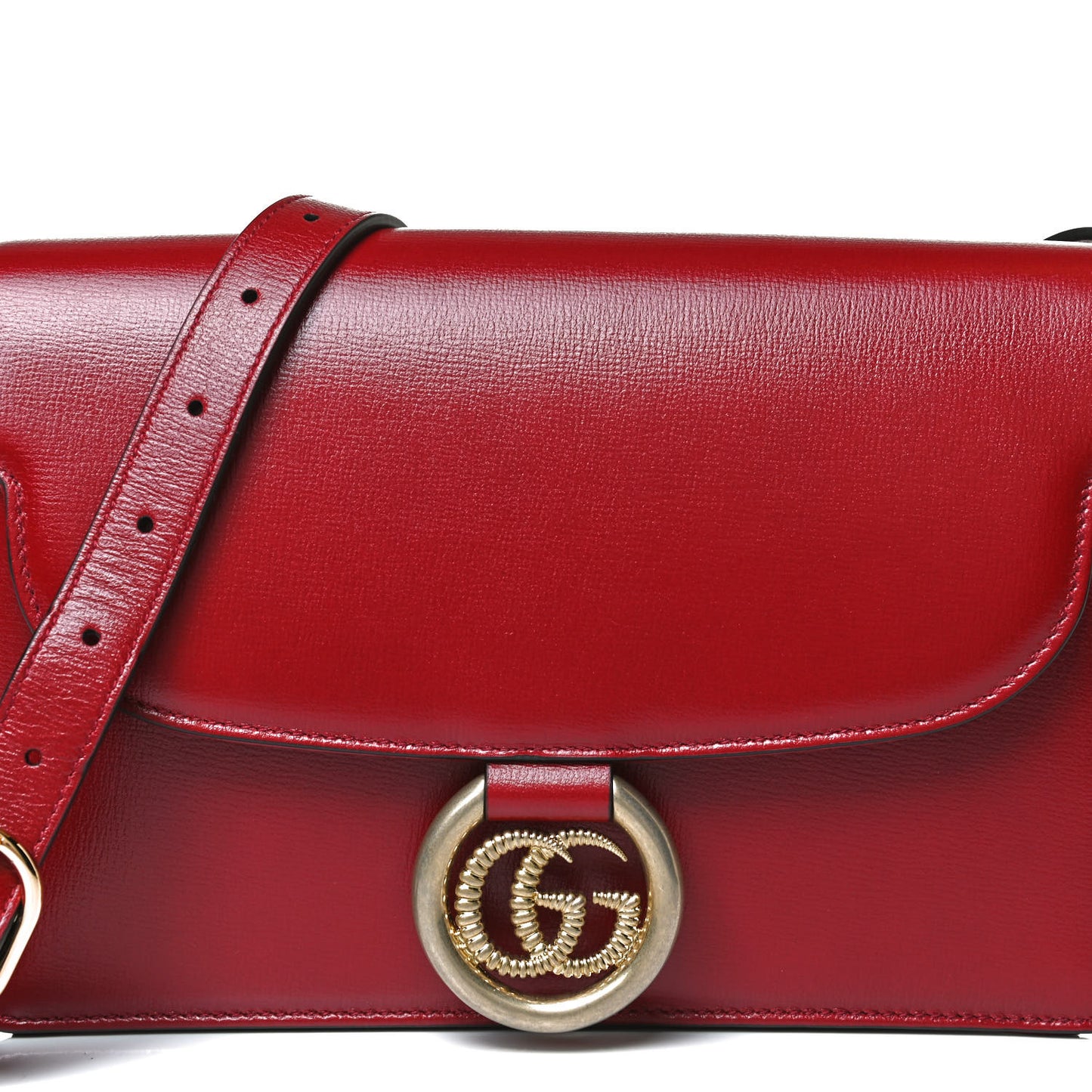 Textured Calfskin Small Torchon GG Ring Shoulder Bag New Cherry Red