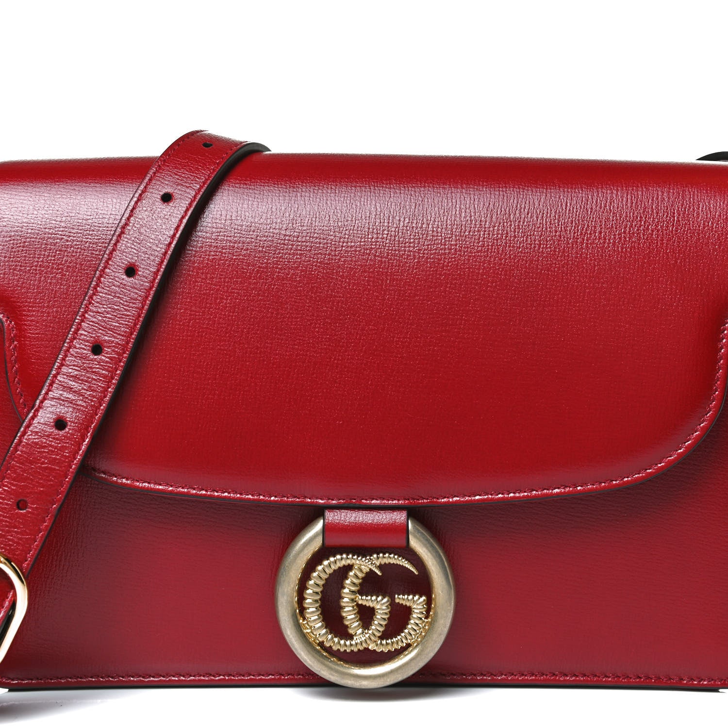 Gucci Textured Calfskin Small Torchon GG Ring Shoulder Bag New Cherry Red 11 of 14
