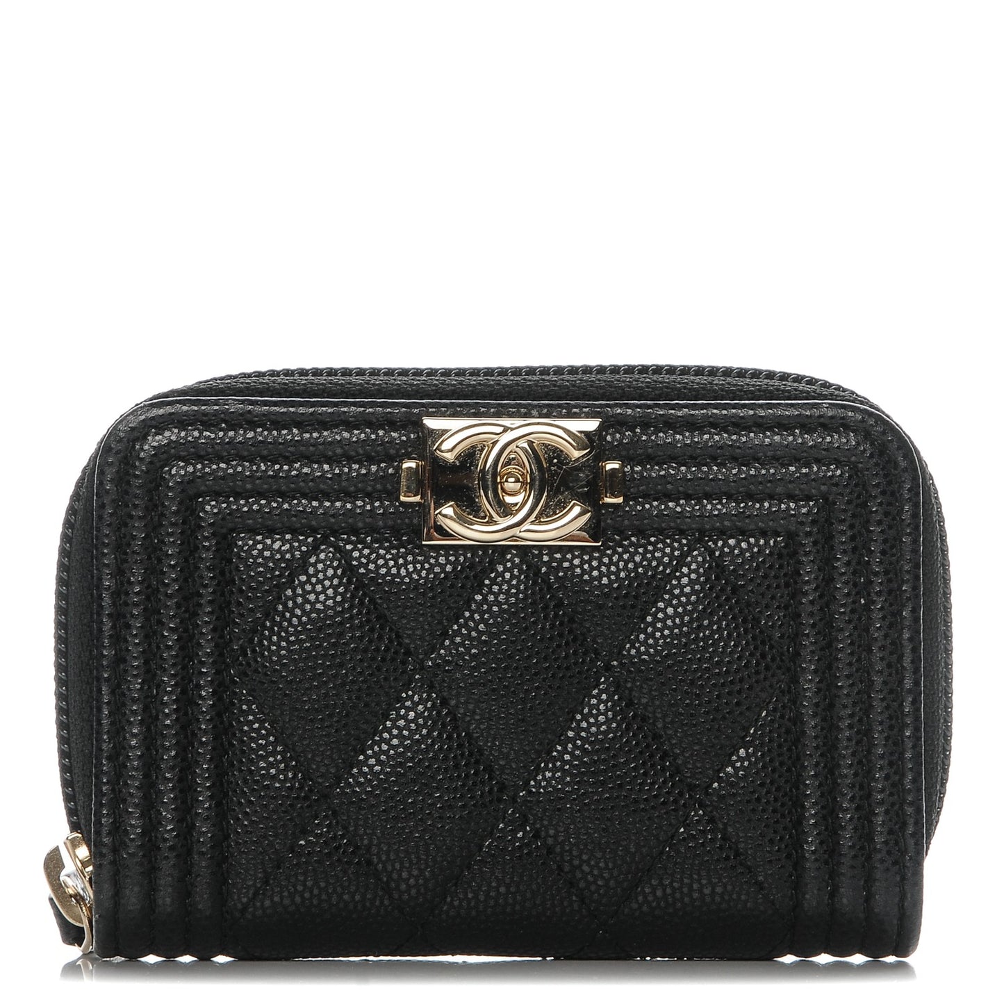 Caviar Quilted Boy Zip Around Coin Purse Wallet Black