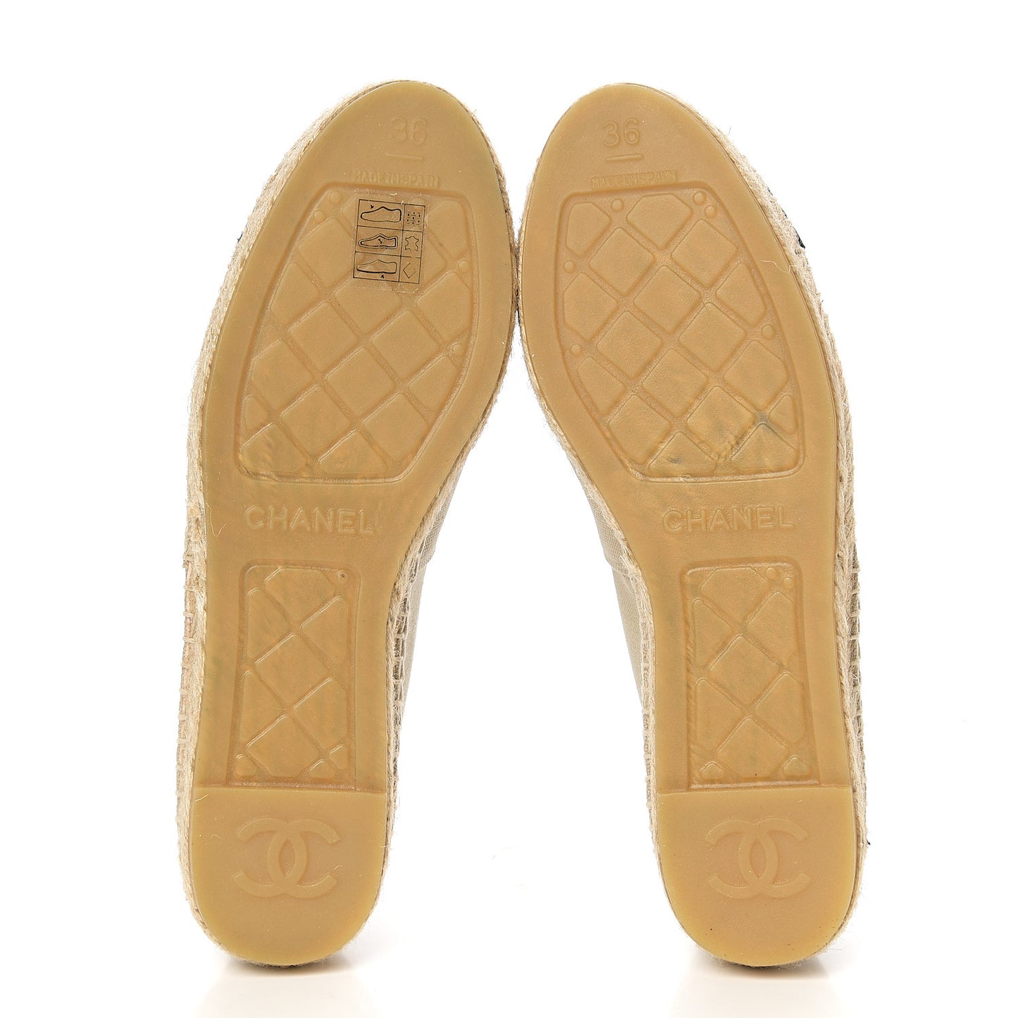 Canvas Grosgrain CC Espadrilles 36 Beige Black