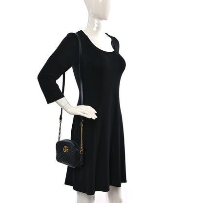 Gucci Calfskin Matelasse Mini GG Marmont Chain Shoulder Bag Black 2 of 9