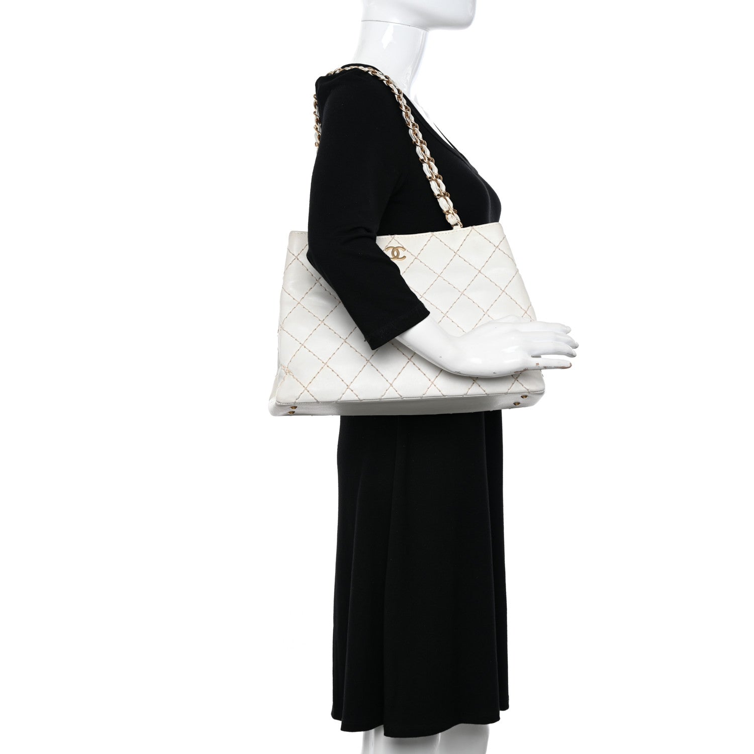 Chanel Calfskin Wild Stitch Shoulder Bag White 2 of 19