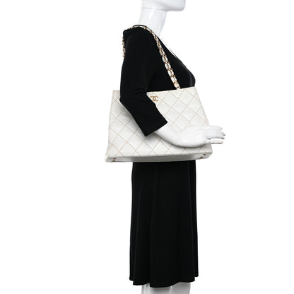 Chanel Calfskin Wild Stitch Shoulder Bag White 2 of 19