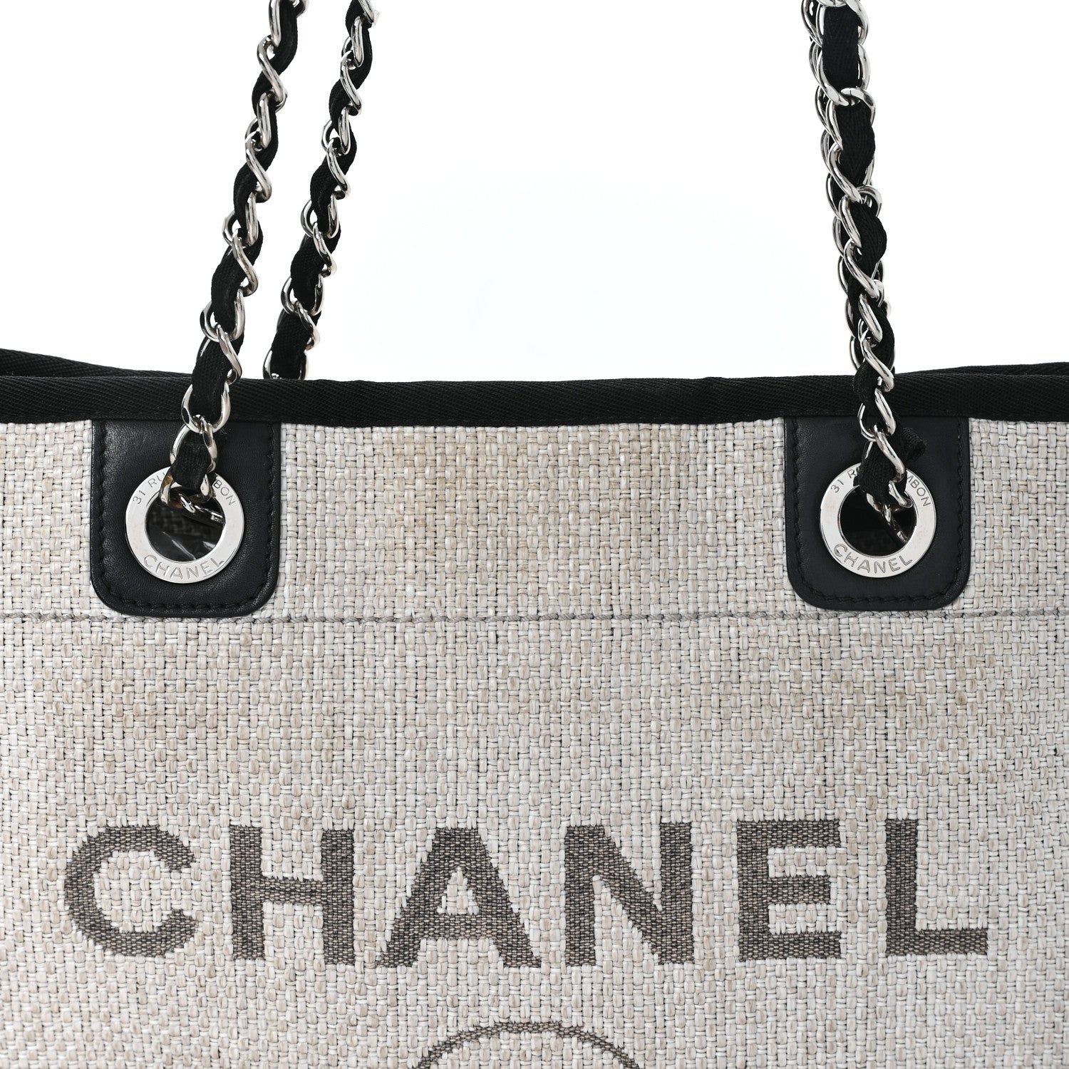 Chanel Woven Straw Raffia Small Deauville Tote Grey 8 of 11