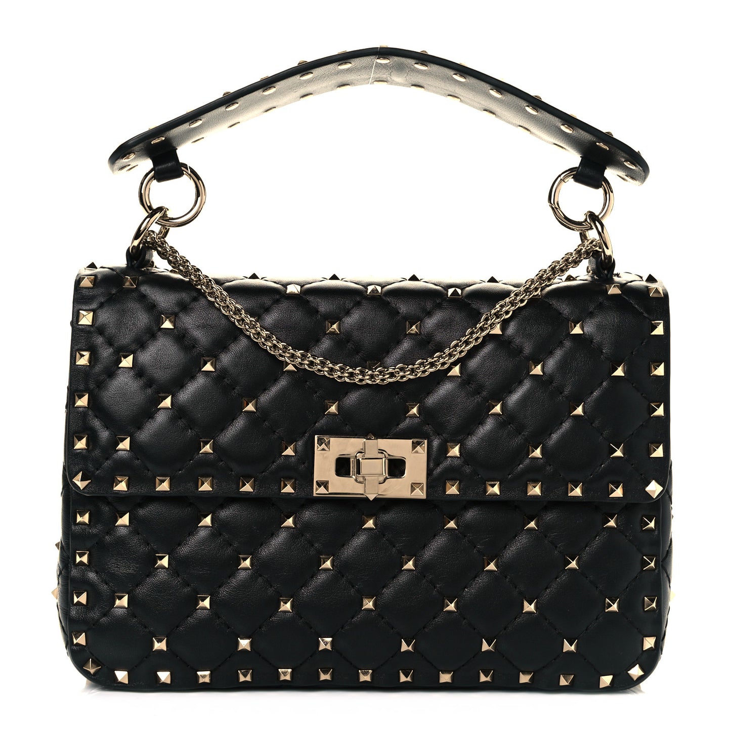 Lambskin Medium Rockstud Spike Shoulder Bag Black
