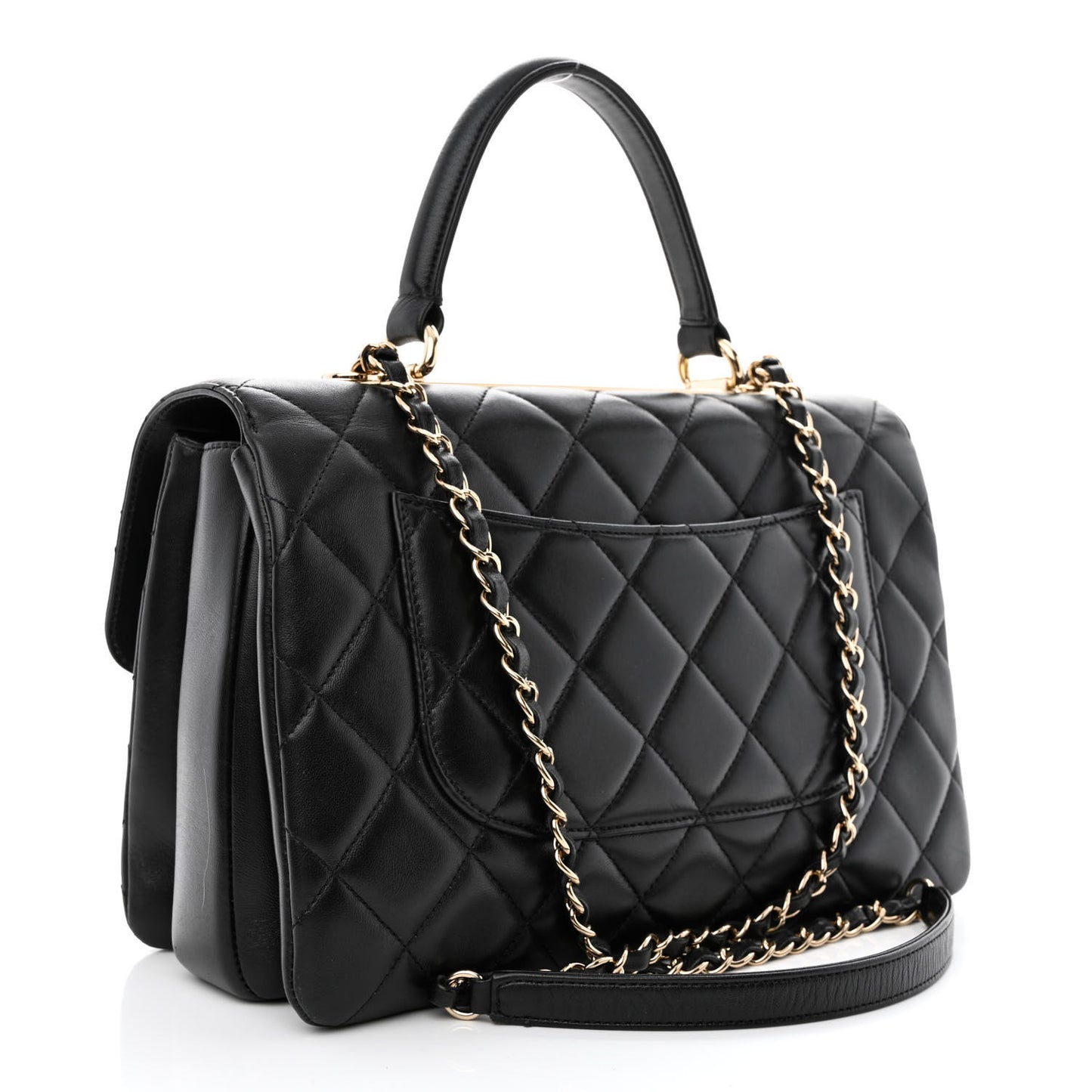 Lambskin Quilted Medium Trendy CC Flap Dual Handle Bag Black