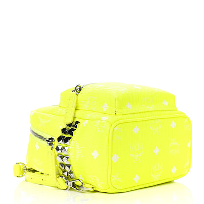 MCM Visetos Side Stud X-Mini Stark Bebe Boo Backpack Neon Yellow 3 of 5