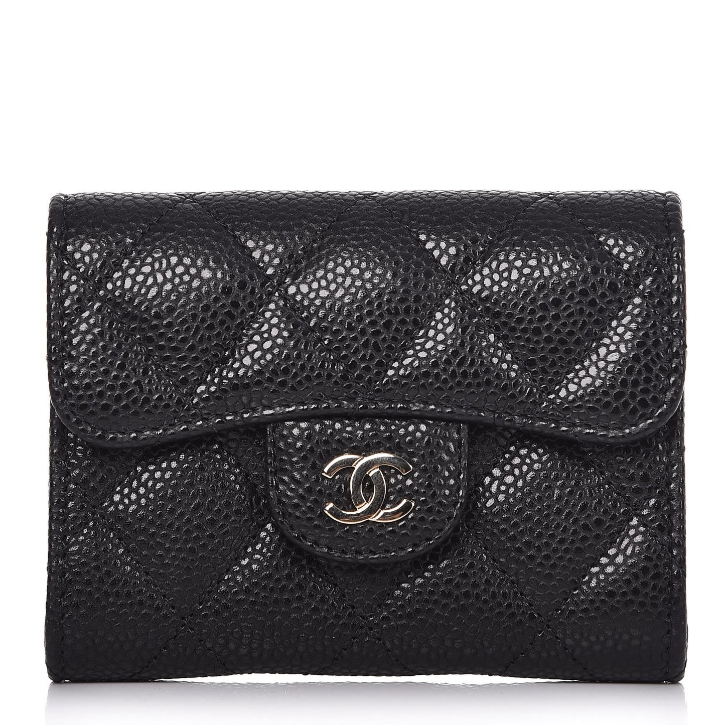 Caviar Quilted Flap Card Holder Wallet Black