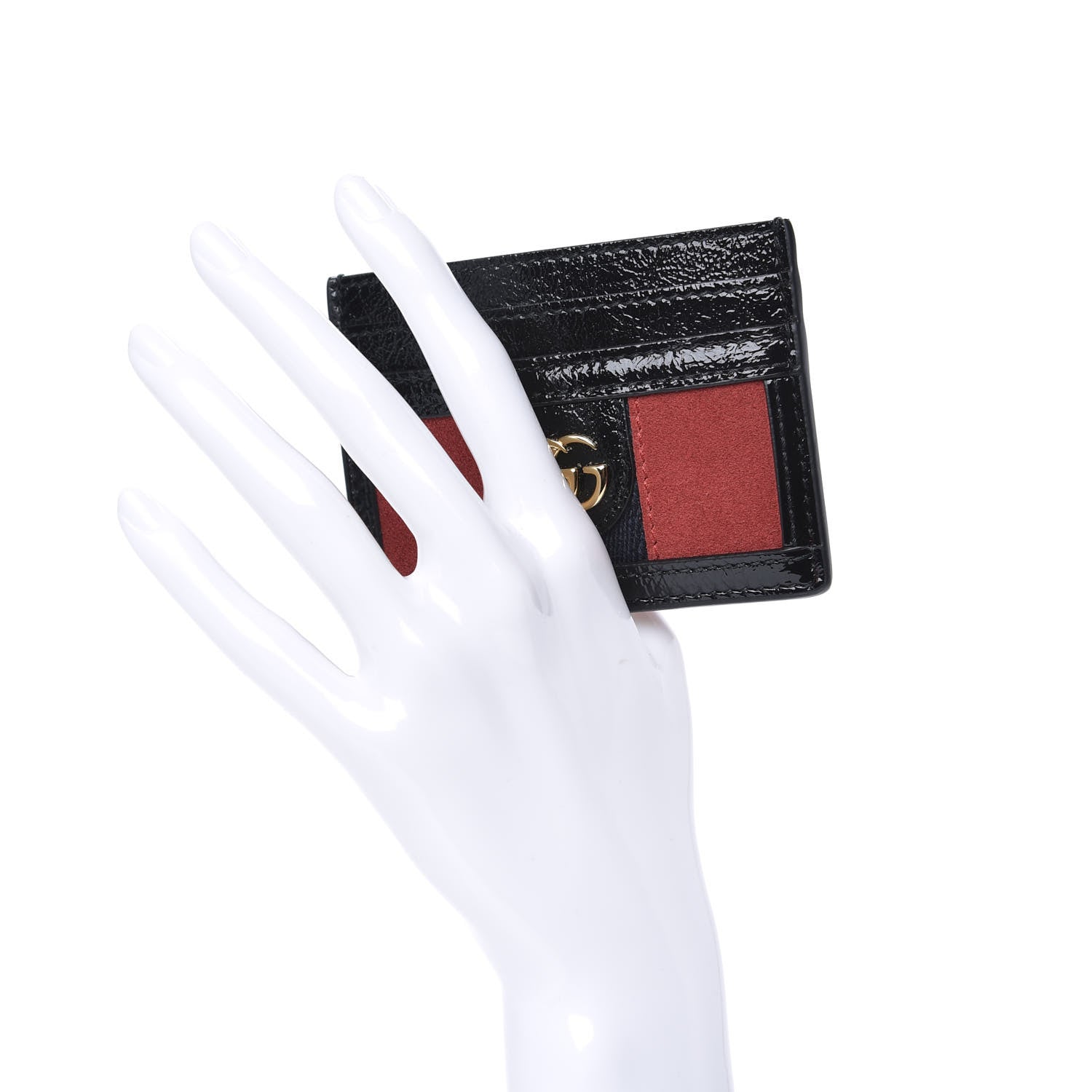 Gucci Suede Patent Ophidia Card Holder Hibiscus Red Black 2 of 7