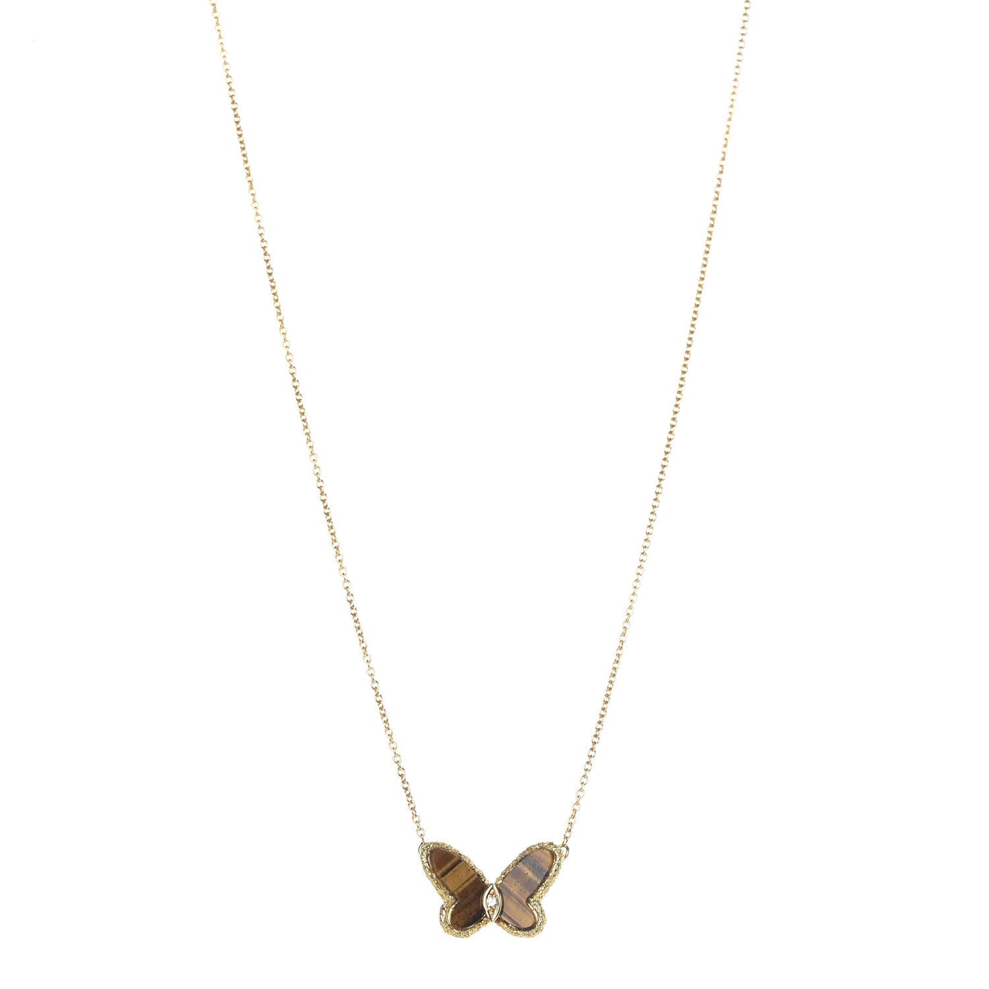 18K Yellow Gold Diamond Tiger's Eye Butterfly Pendant