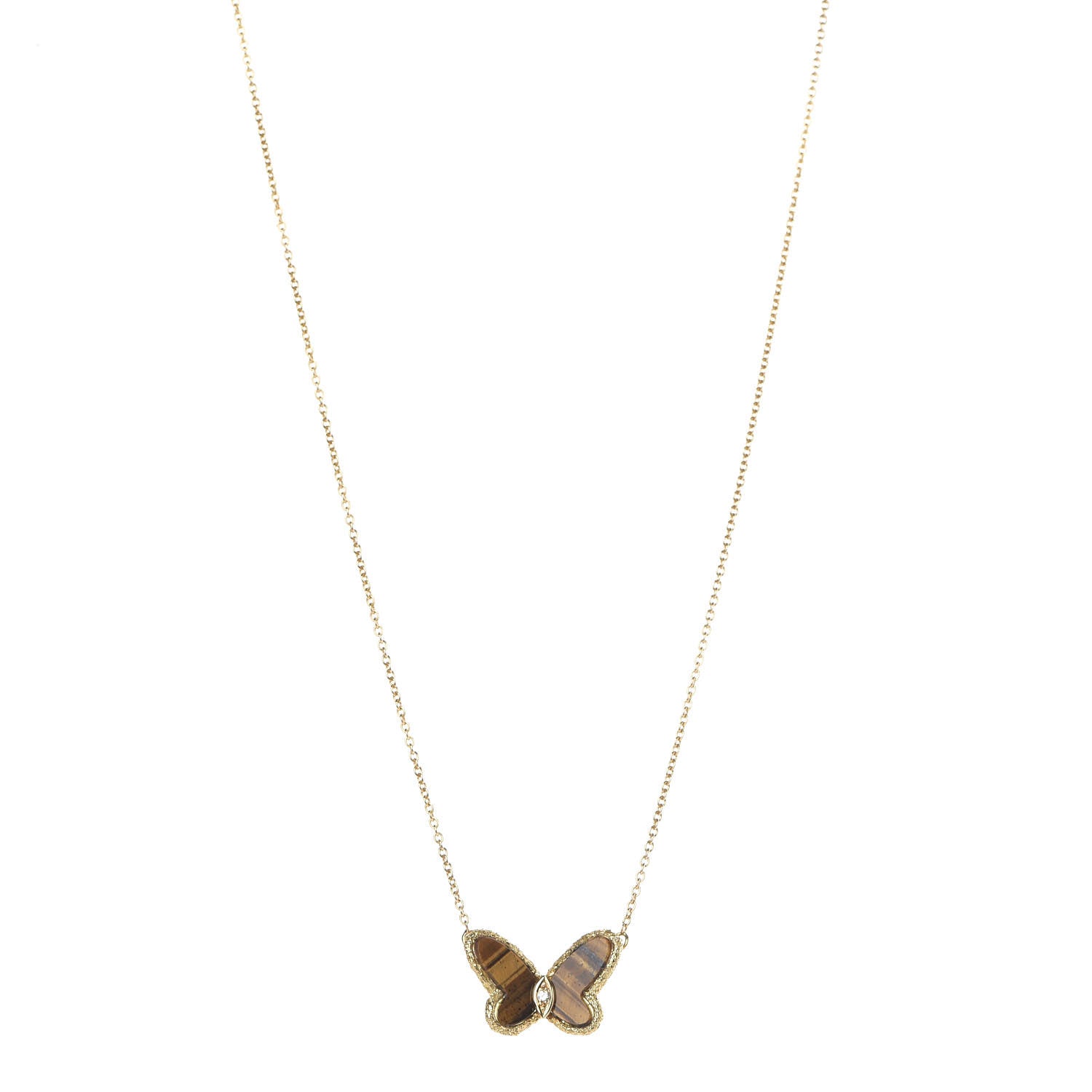 Van Cleef & Arpels 18K Yellow Gold Diamond Tiger's Eye Butterfly Pendant 1 of 7