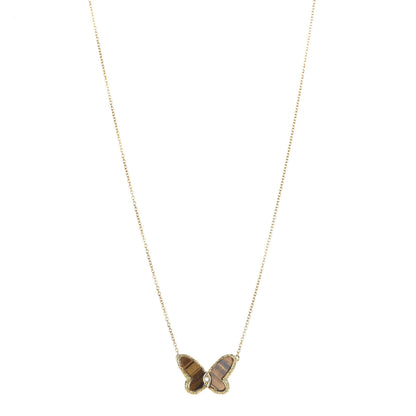 Van Cleef & Arpels 18K Yellow Gold Diamond Tiger's Eye Butterfly Pendant 1 of 7