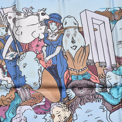 Hermes Silk Metamorphoses Par Paris Scarf 90 Argent Mauve Bleu 9 of 9