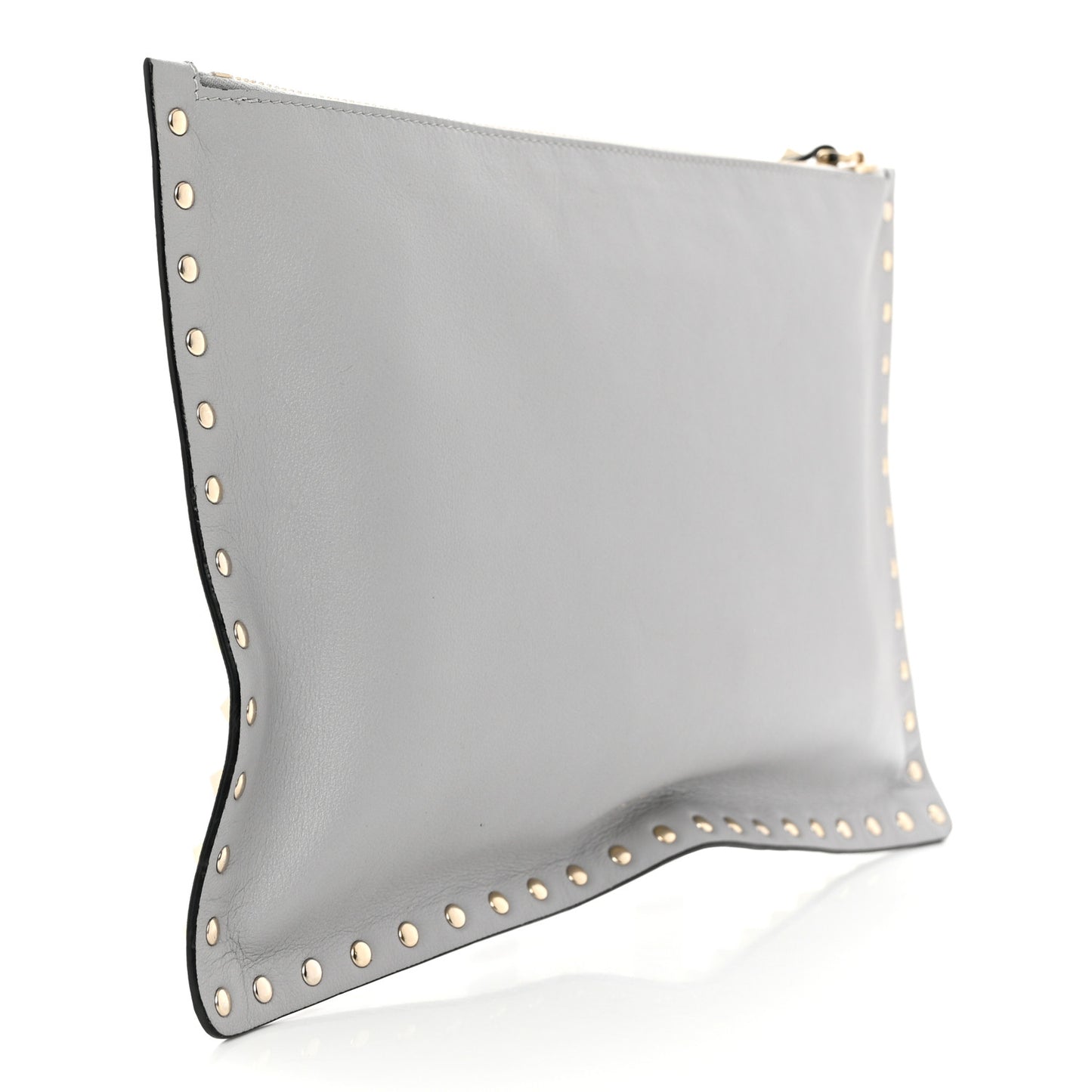 Vitello Large Rockstud Zip Pouch Pastel Grey