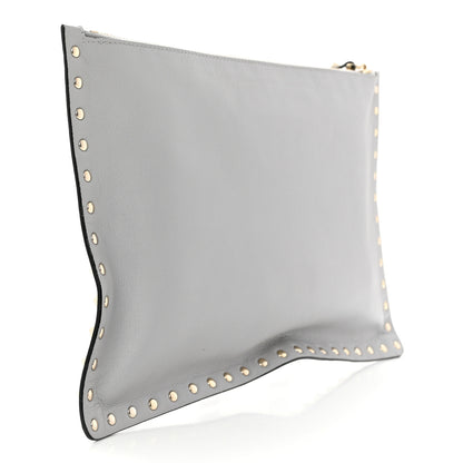 Valentino Garavani Vitello Large Rockstud Zip Pouch Pastel Grey 3 of 7