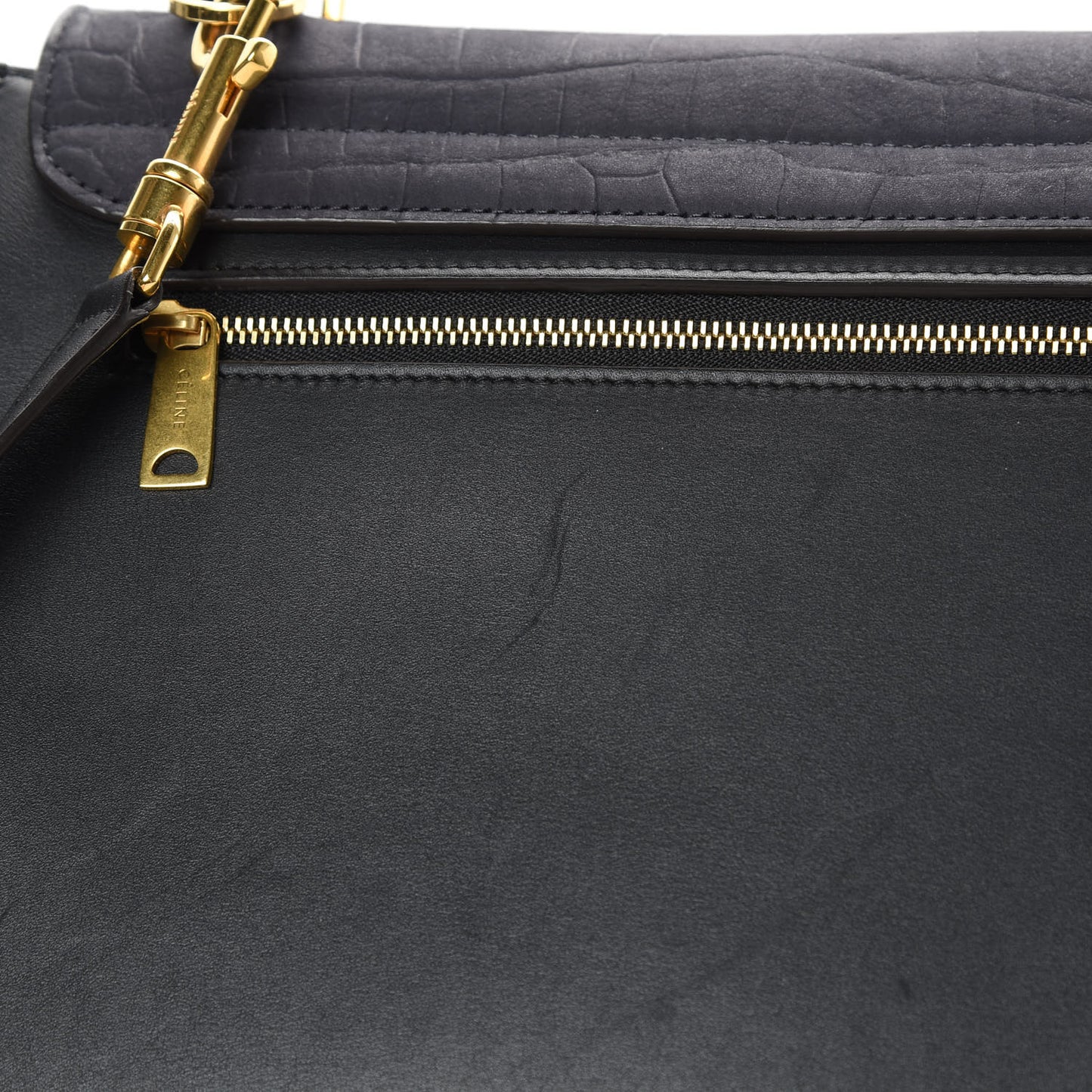 Nubuck Crocodile Embossed Small Trapeze Navy