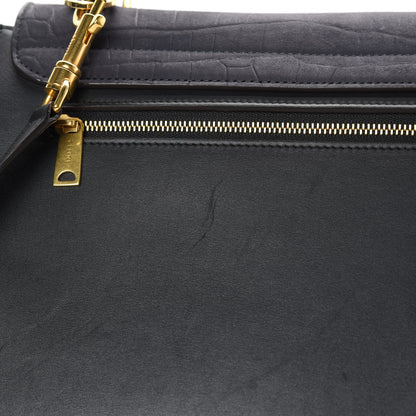 Celine Nubuck Crocodile Embossed Small Trapeze Navy 17 of 18
