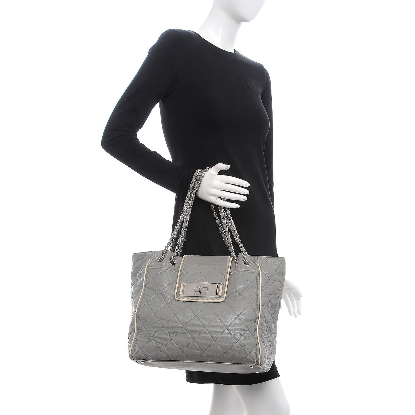 Glazed Lambskin Quilted Large North South Tote Grey