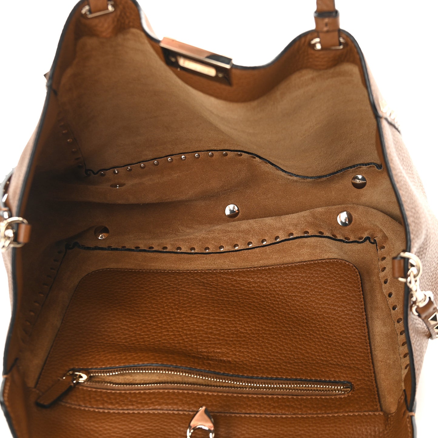 Pebbled Calfskin Medium Rockstud Tote Light Cuir